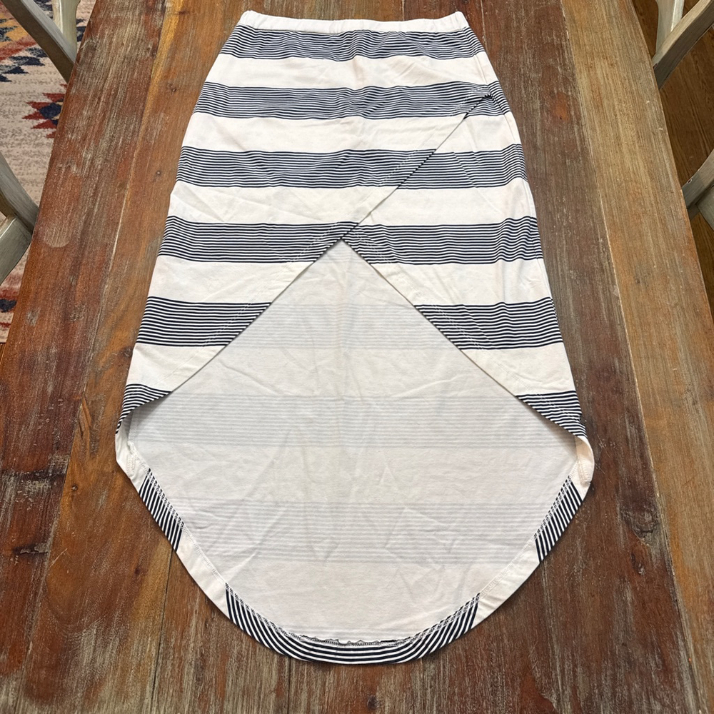 Roxy White Navy Striped Asymmetrical Faux Wrap Skirt Small